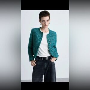 Mango Monochrome Tweed Blazer Size M NWT